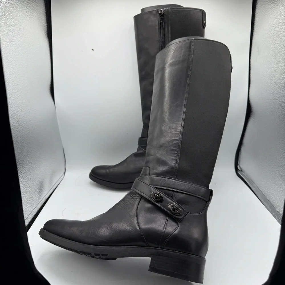 COACH | Essex Semi Matte Leather Tall Boots, Black 9.5 B wide calf/ regular - Picture 3 of 11